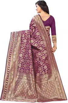 Purple Woven silk blend Saree With Blouse