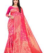 Hot Pink Woven silk blend Saree With Blouse