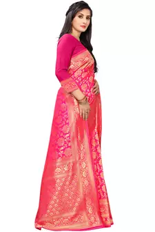 Hot Pink Woven silk blend Saree With Blouse