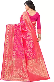Hot Pink Woven silk blend Saree With Blouse