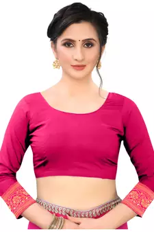 Hot Pink Woven silk blend Saree With Blouse