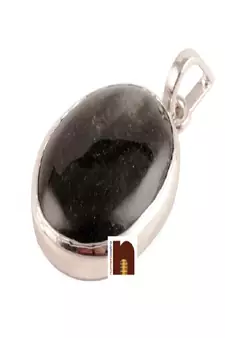 Black Rutalite Gemstone Pendant In White Metal With Lab Certificate (77.5 Ct Approx) (1 Pc)