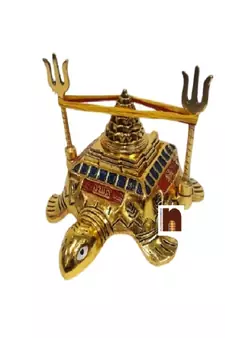 Meru Shri Yantra with Trishul On Turtle | Tortoise in Brass (1 Pc)