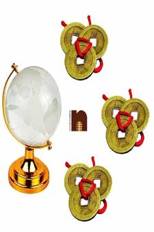 Combo of Feng Shui Crystal Globe with Feng Shui Set of Three Lucky Coins