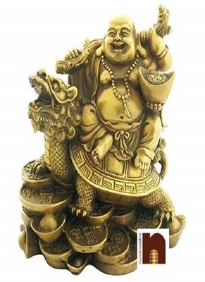 Feng Shui Golden Laughing Buddha On Golden Dragon (7 Cms) (1 Pc) 1