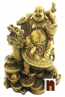 Feng Shui Golden Laughing Buddha On Golden Dragon (7 Cms) (1 Pc)