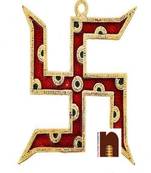 Swastik With Colourful Meenakari In White Metal Wall Hanging (18 Cms) (1 Pc)