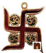 Swastik With Om With Colourful Meenakari In White Metal Wall Hanging (12 Cms) (1 Pc)