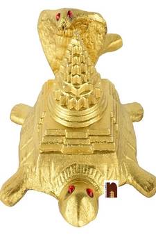 Shri Yantra On Turtle | Tortoise With Naag | Sarp Devta In Brass (11 Cms)