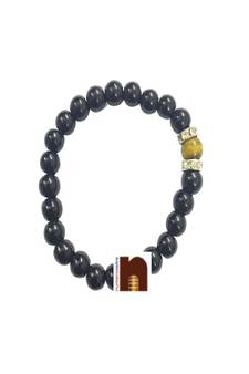 Black Agate | Hakik Gemstone Stretchable Round Beads Bracelet With Tiger's Eye Bead (1 Pc)