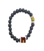 Black Agate | Hakik Gemstone Stretchable Round Beads Bracelet With Tiger's Eye Bead (1 Pc)