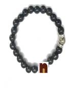 Black Agate | Hakik Gemstone Stretchable Round Beads Bracelet With Golden Pyrite Bead (1 Pc)