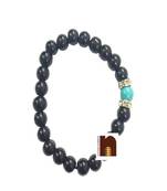 Black Agate | Hakik Gemstone Stretchable Round Beads Bracelet With Turquoise | Firoza Bead (1 Pc)