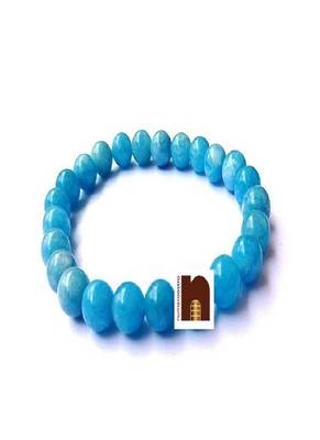 Aquamarine Stone  Round Beads Stretchable Bracelet (8 MM) (1Pc) 1