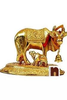  Calf Idol In White Metal With Golden Finish (Small) (5.5 Cms)