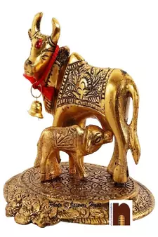  Calf Idol In White Metal With Golden Finish (8.5 Cms) (1 Pc)