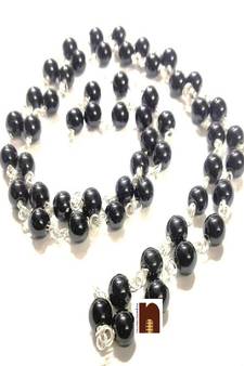 Black Agate | Hakik Mala In White Metal (54+1 Beads) (6 MM Approx) (1 Pc)