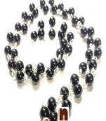 Black Agate | Hakik Mala In White Metal (54+1 Beads) (6 MM Approx) (1 Pc)