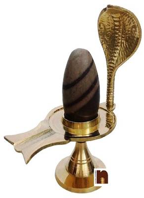 Narmadeshwar Shivling (2.5 Cms Approx) with Detachable Brass Jalheri and Brass Snake Hood Shiv Lingam (1 Pc) 1