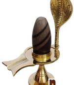 Narmadeshwar Shivling (2.5 Cms Approx) with Detachable Brass Jalheri and Brass Snake Hood Shiv Lingam (1 Pc)