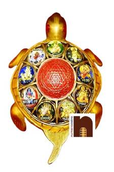 Shri Navdurga Yantra with Shriyantra On Brass Turtle | Tortoise (Big) (19 Cms) (1 Pc)