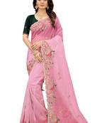Pink embroidered organza saree with blouse