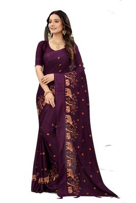 Purple embroidered chiffon saree with blouse 1