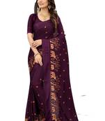 Purple embroidered chiffon saree with blouse