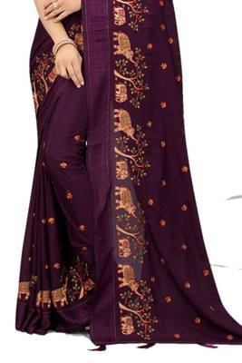 Purple embroidered chiffon saree with blouse 2