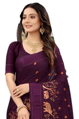 Purple embroidered chiffon saree with blouse 3