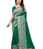 Green embroidered silk blend saree with blouse