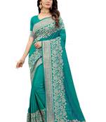 Green embroidered silk blend saree with blouse