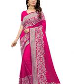 Magenta embroidered silk blend saree with blouse