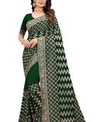 Green embroidered silk blend saree with blouse