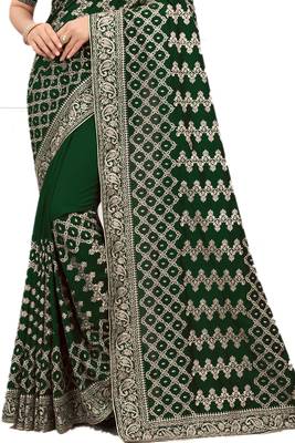 Green embroidered silk blend saree with blouse 2