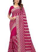 Magenta embroidered silk blend saree with blouse
