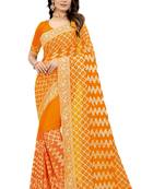 Mustard embroidered silk blend saree with blouse