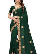 Green embroidered silk blend saree with blouse