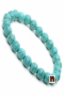 Firoza (Turquoise) Gemstone Round Beads Stretchable Bracelet (1 Pc)