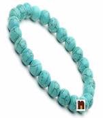 Firoza (Turquoise) Gemstone Round Beads Stretchable Bracelet (1 Pc)