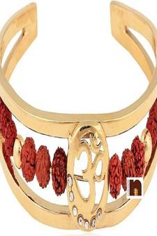Gold Plated Stone Studded Om Designer Bracelet In Metal (Free Size) (1 Pc)