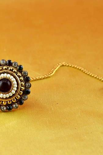 Borla Mang Tika  Gold Platted Stone Meenakari Cz Ad Moti Pearl Polki Kundun