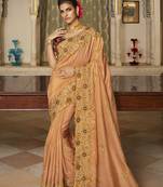 Peach embroidered viscose saree with blouse