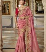   baby pink embroidered viscose saree with blouse
