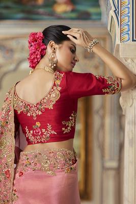   baby pink embroidered viscose saree with blouse 3