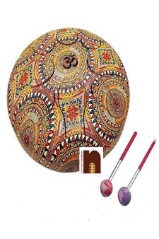 Happy Drum Pan with Rubber Musical Mallet and Travel Bag for Meditation &ampYoga Sound Healing (Rangoli Design))
