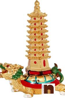 Feng Shui Educational Tower On Dragon | Tortoise Showpiece (Resin) (17 Cms) (1 Pc)