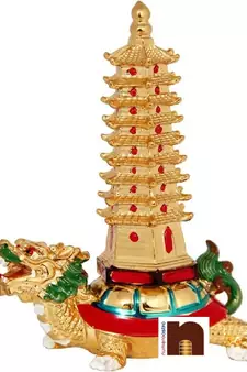Feng Shui Educational Tower On Dragon | Tortoise Showpiece (Resin) (17 Cms) (1 Pc)
