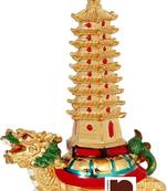 Feng Shui Educational Tower On Dragon | Tortoise Showpiece (Resin) (17 Cms) (1 Pc)