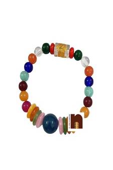 Om Mani Padme Hum Carved Agate Beads Stretchable Bracelet (Multicolour) (6 MM Beads) (1 Pc)